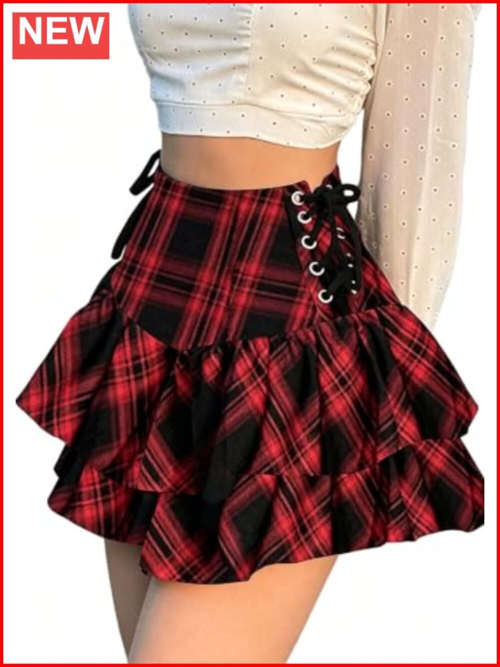 High Waist Lace Up Tiered Ruffled Mini Skirt A-Line Pleated Goth